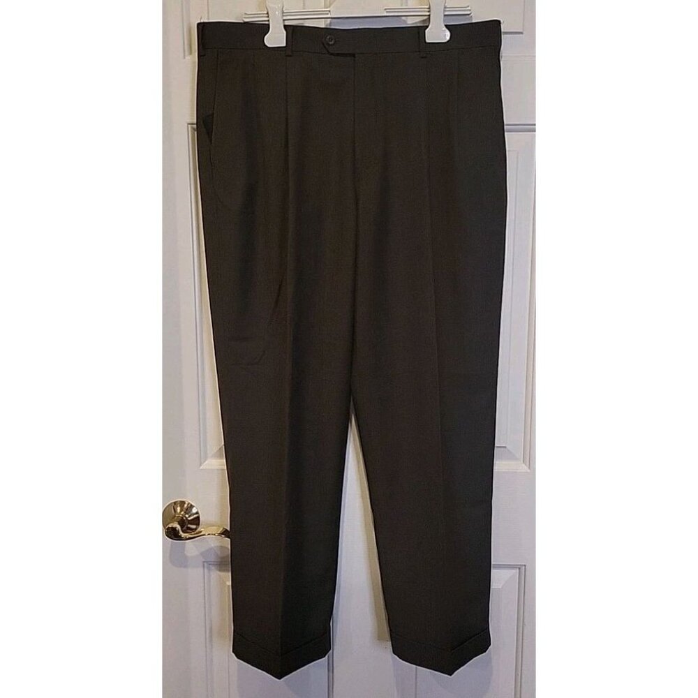 Perry Ellis America Mens 38x30 Brown Dress‎ Pants Pleated Cuffed EUC 300 80s